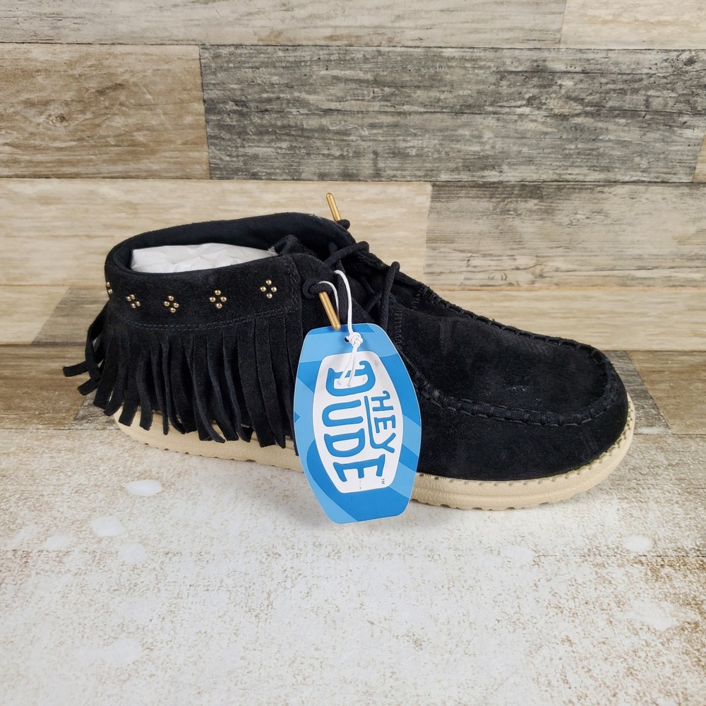 Hey Dude Wendy Mid Fringe Cowgirl Shoes Sz 10 Suede Black Slip On Western